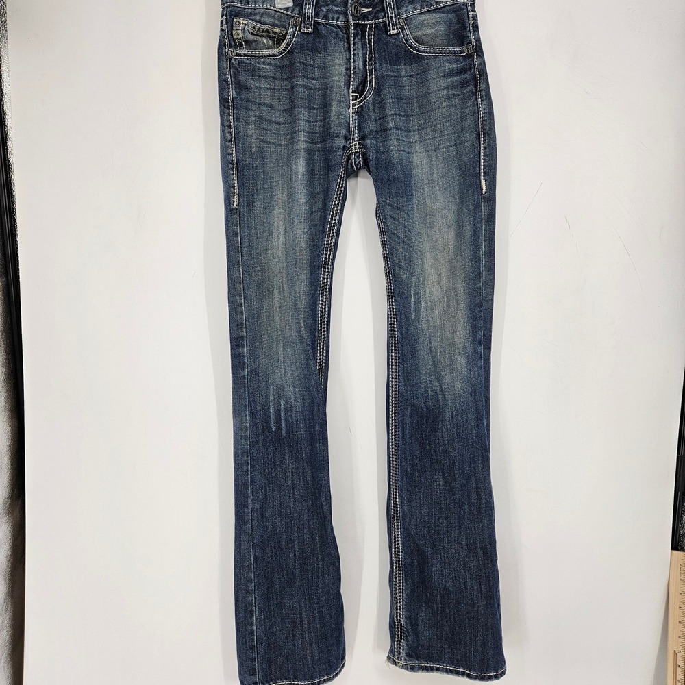 Rock & Roll Cowboy Jeans Mens 30x38 Ivory Top Stitching Bootcut Blue Western